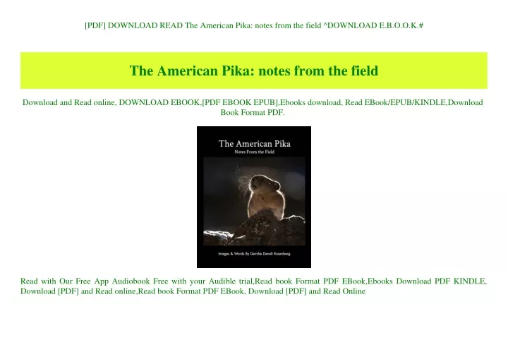 pdf download read the american pika notes from