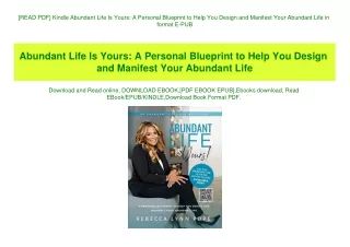 [READ PDF] Kindle Abundant Life Is Yours A Personal Blueprint to Help You Design and Manifest Your Abundant Life in form