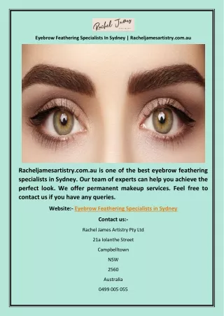 Eyebrow Feathering Specialists In Sydney | Racheljamesartistry.com.au