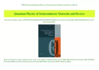 PDF [Download] Quantum Physics of Semiconductor Materials and Devices EBook