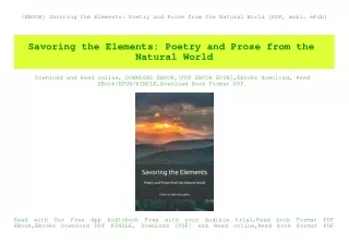 {EBOOK} Savoring the Elements Poetry and Prose from the Natural World [PDF  mobi  ePub]