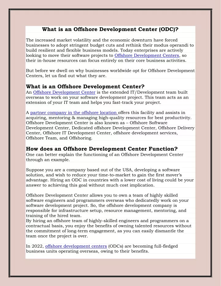 what is an offshore development center odc