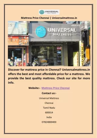 Mattress Price Chennai | Universalmattress.in