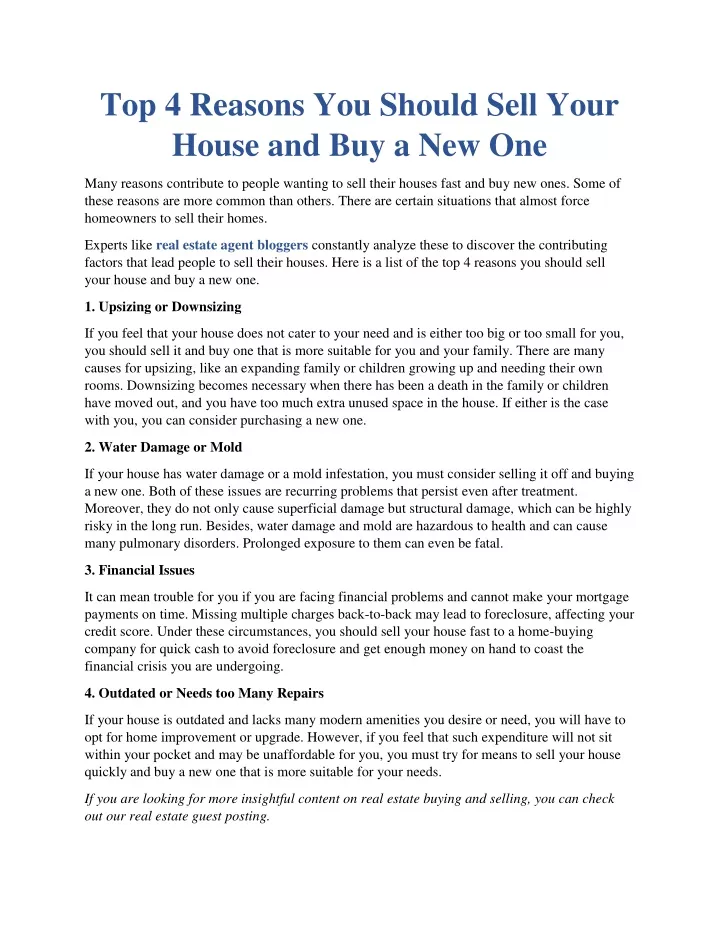top 4 reasons you should sell your house