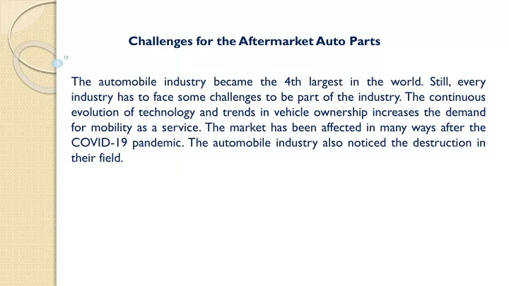 challenges for the aftermarket auto parts