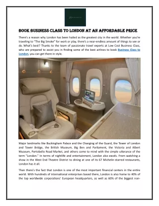 Book Business Class to London at an Affordable Price