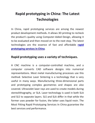 Rapid prototyping in China  The Latest Technologies