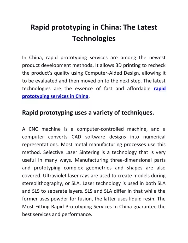 rapid prototyping in china the latest technologies