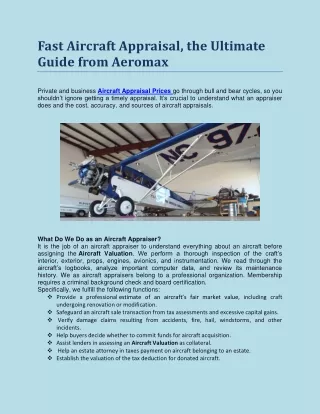 Fast Aircraft Appraisal, the Ultimate Guide from Aeromax