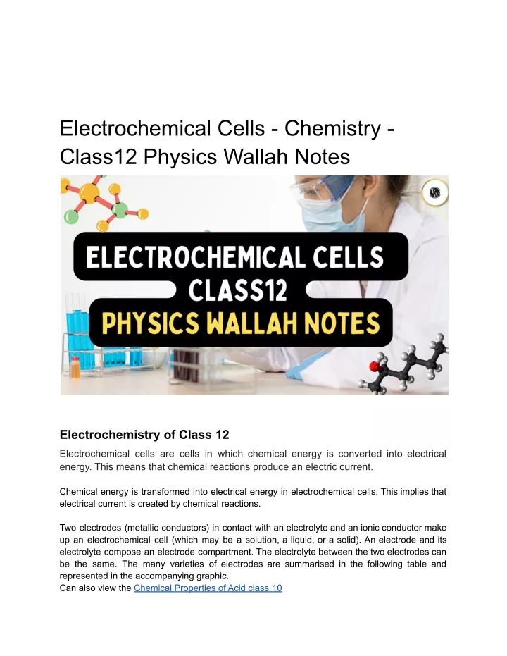 electrochemical cells chemistry class12 physics