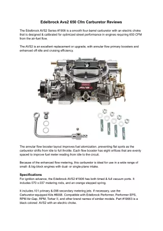 Edelbrock AVS2 650 cfm carburetor reviews