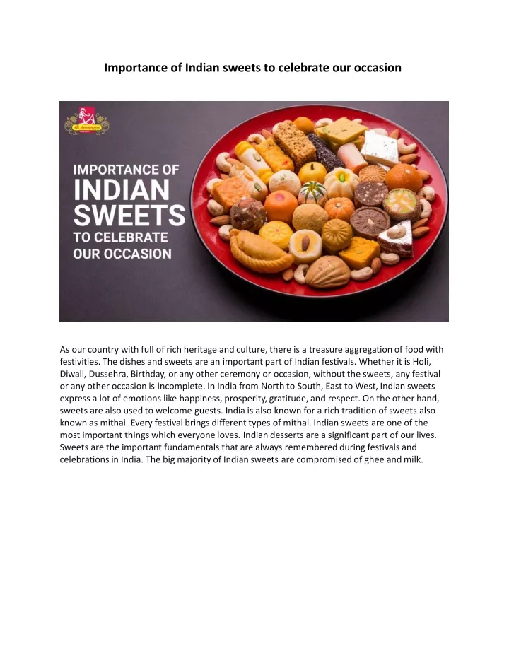 importance of indian sweets to celebrate