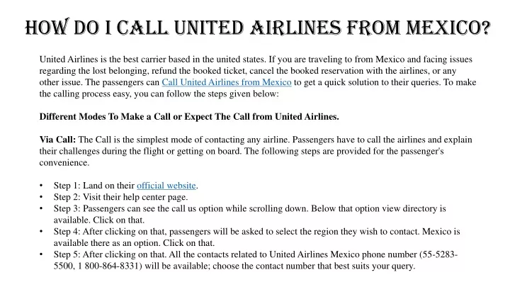 how do i call united airlines from mexico