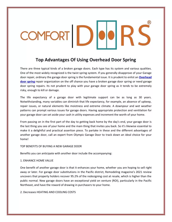 top advantages of using overhead door spring