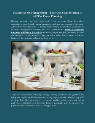 Ultimateevent Management - Your One Stop Solution to All The Event Planning