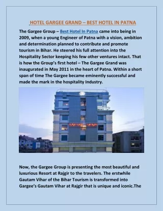 Best hotel in Patna - Hotel Gargee Grand