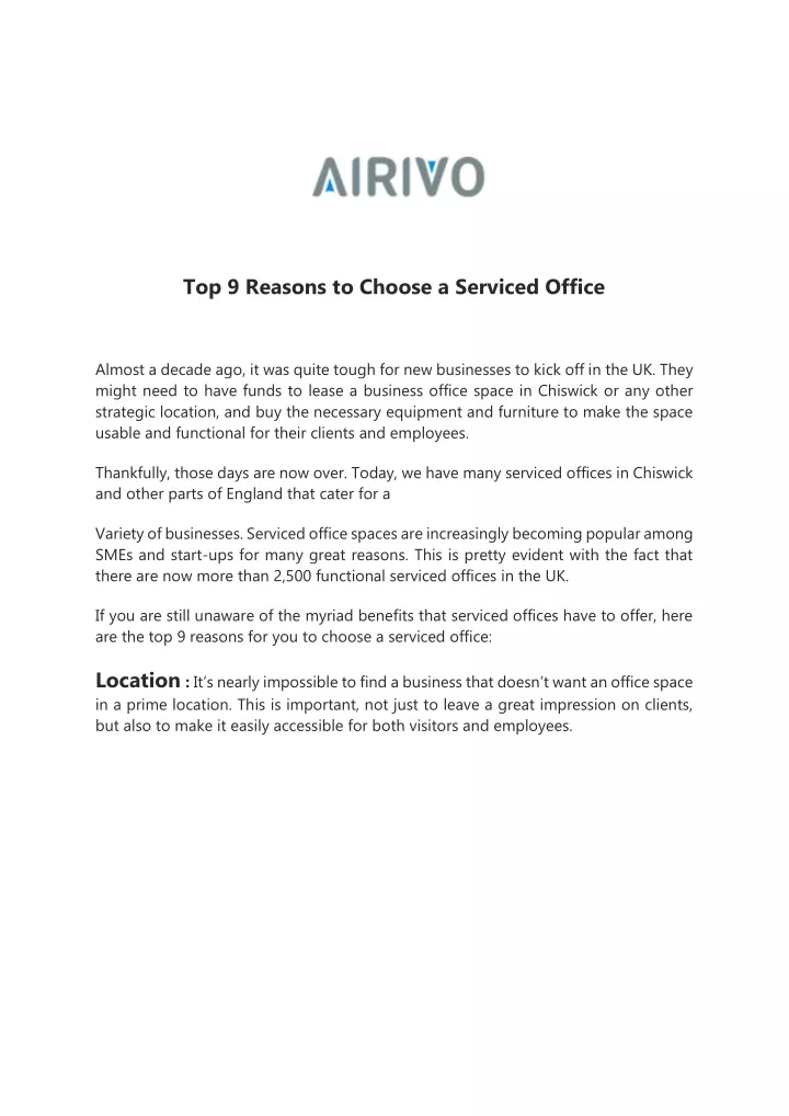top 9 reasons to choose a serviced office