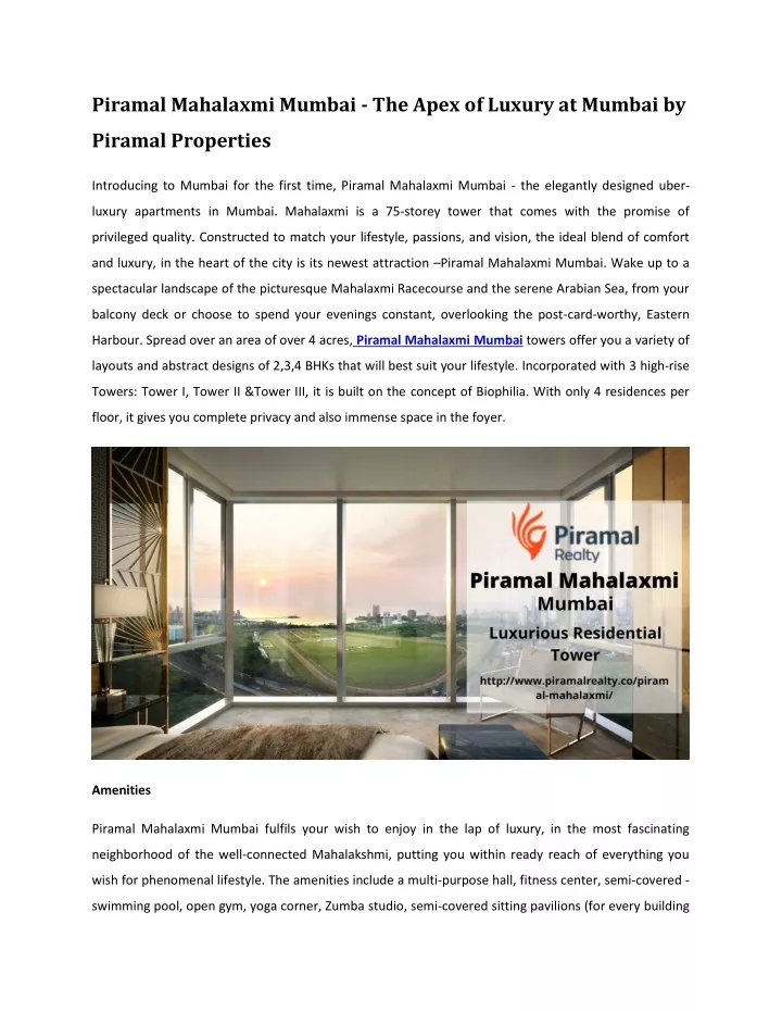 piramal mahalaxmi mumbai the apex of luxury