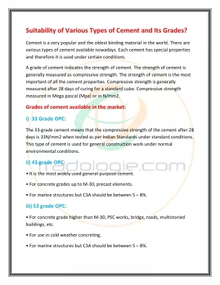 suitability of various types of cement