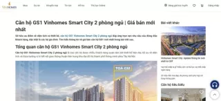 Căn hộ GS1 Vinhomes Smart City 1 phòng ngủ- Giá bán mới nhất