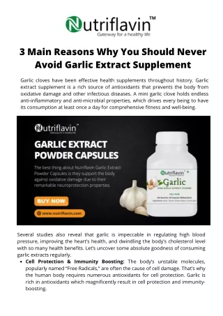 3 Main Reasons Why You Should Never Avoid Garlic Extract Supplement|Nutriflavin