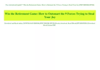 Free [download] [epub]^^ Win the Retirement Game How to Outsmart the 9 Forces Trying to Steal Your Joy [PDF EBOOK EPUB]