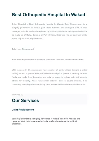 Best Orthopedic Hospital In Wakad