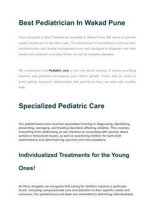 Best Pediatrician In Wakad Pune