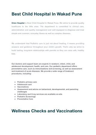 Best Child Hospital In Wakad Pune