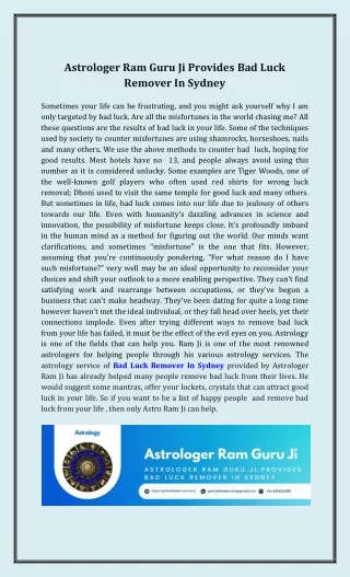 Astrologer Ram Guru Ji Provides Bad Luck Remover In Sydney (1)