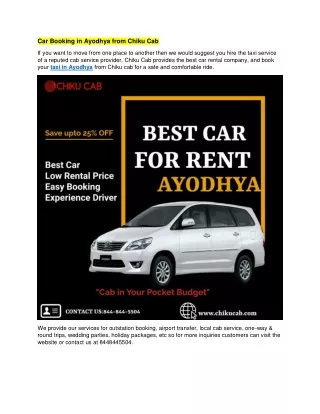 car booking in ayodhya from chiku cab
