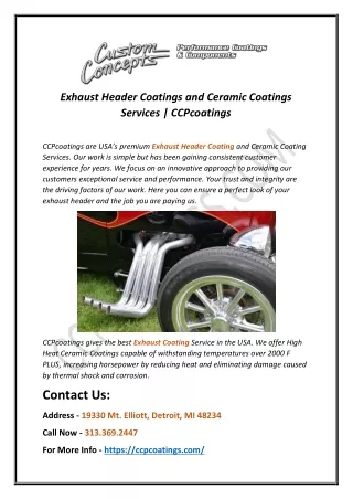 Exhaust Header Coatings and Ceramic Coatings Services