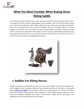 What You Must Consider When Buying Horse Riding Saddle