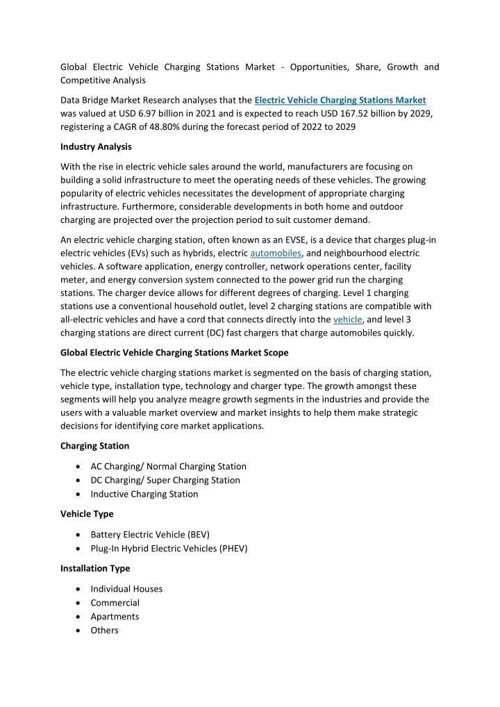 global electric vehicle charging stations market