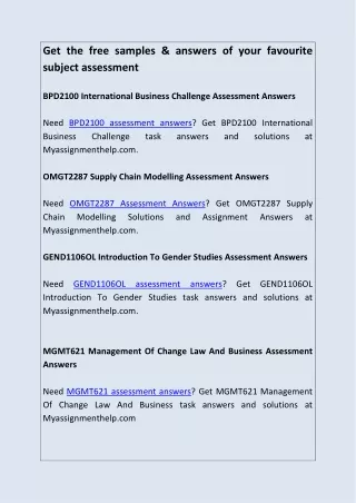 Get the free samples & answers of your favourite subject assessment