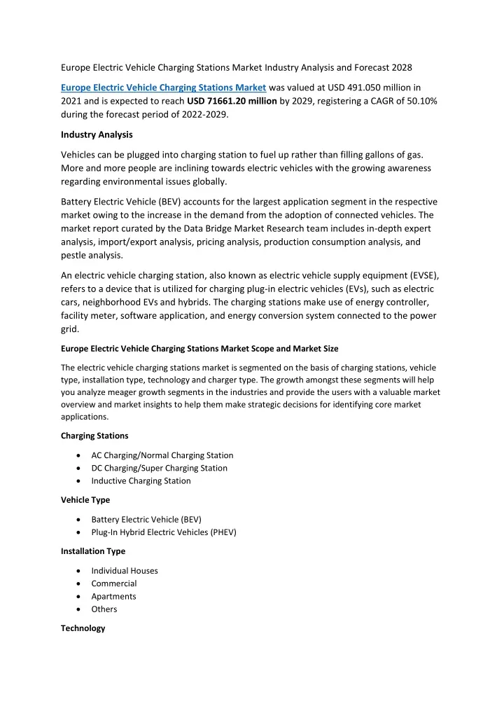 europe electric vehicle charging stations market