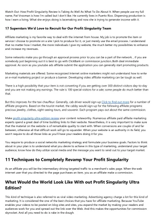 watch out how profit singularity review is taking