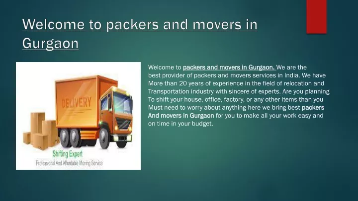 welcome to packers and movers in gurgaon