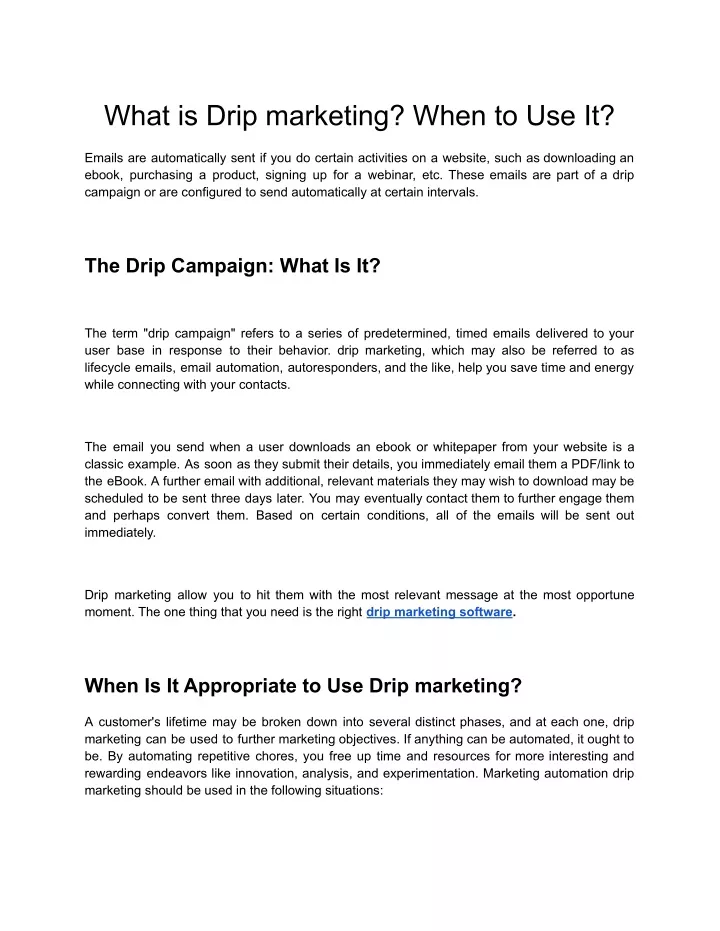 what is drip marketing when to use it