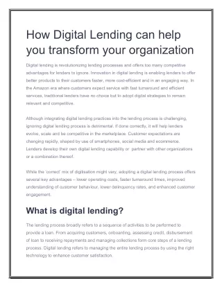 How Digital Lending can help you transform your organization