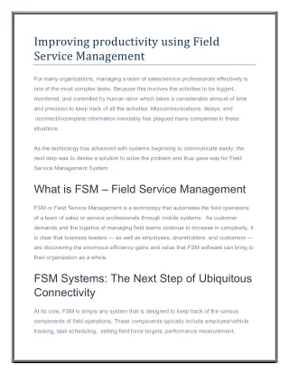 Improving productivity using Field Service Management