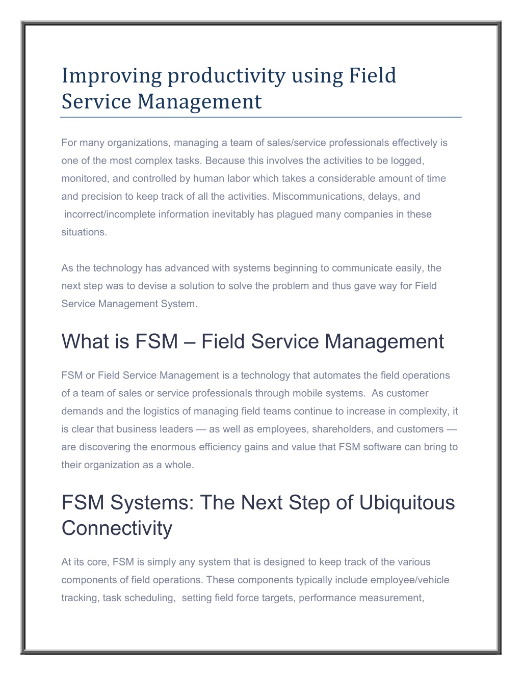 PPT - Improving productivity using Field Service Management PowerPoint ...