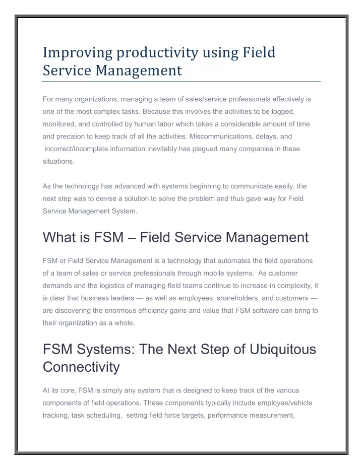 improving productivity using field service