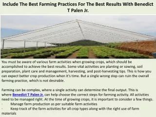 include the best farming practices for the best results with benedict t palen jr
