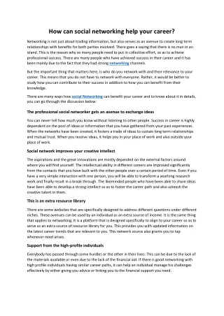 How can social networking help your career