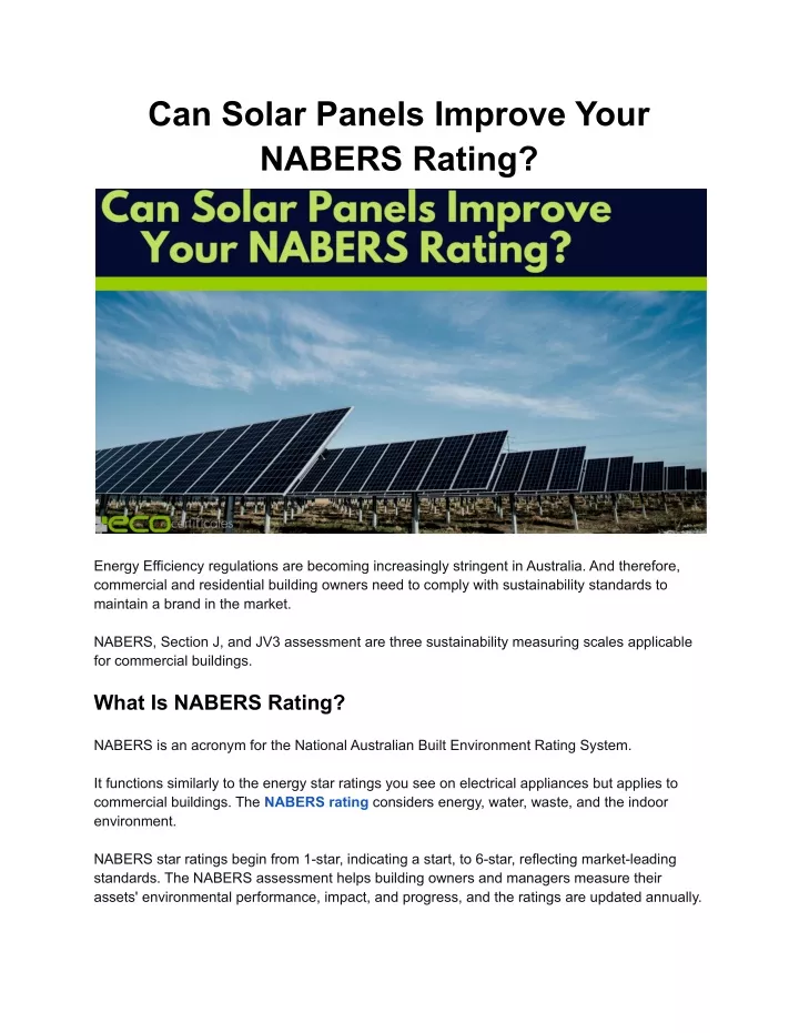 can solar panels improve your nabers rating