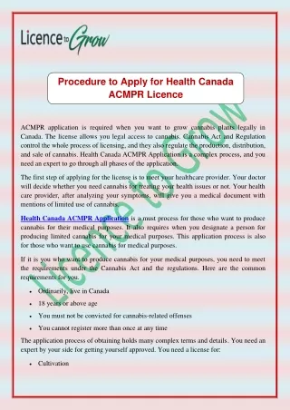 Procedure To Apply for Health Canada ACMPR License