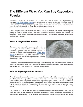 The Different Ways You Can Buy Oxycodone Powder_