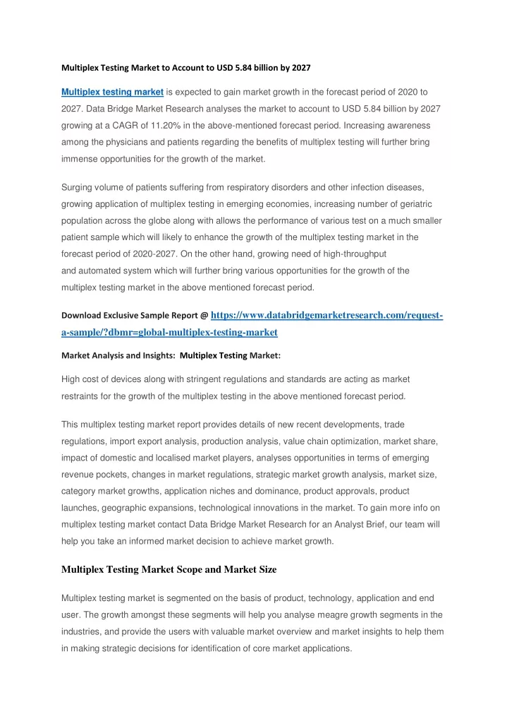 multiplex testing market to account