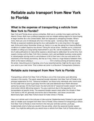 Reliable auto transport from New York to Florida